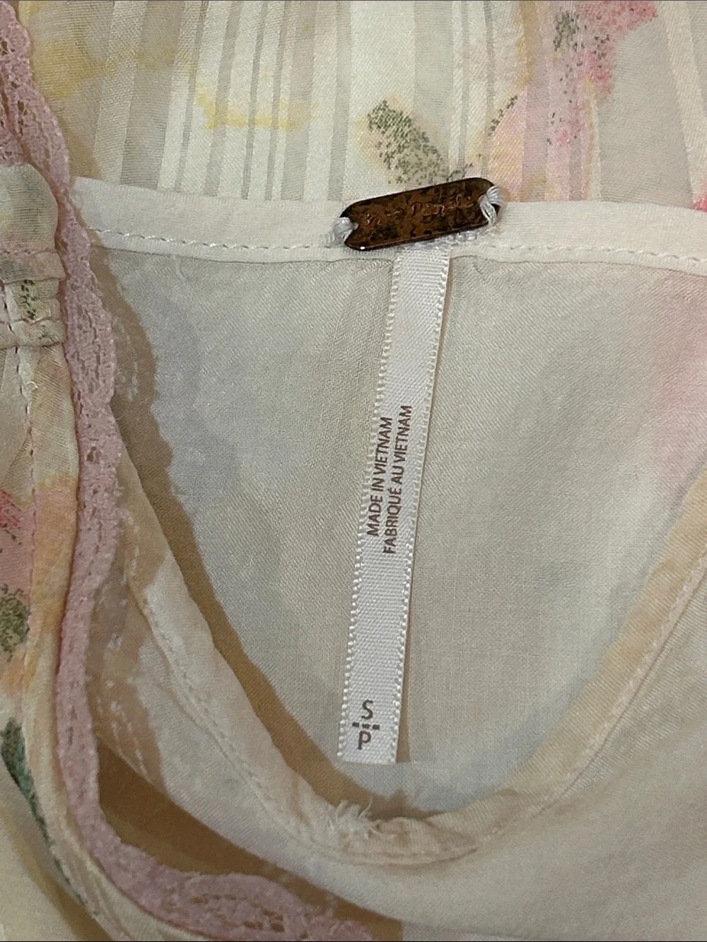 Free People Spring Fling Mini Dress in Tea Combo sz Small Yellow Pink Lace - Picture 7 of 16